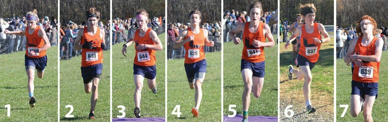 Union’s top seven runners competed in the Class 2 state meet Saturday. From left to right, 1-7) sophomore Dorian Almer, seniors Ben Hersel, Asher Whitt, Mason Bryington and Isaiah Pennington, junior Gavin Bolling and junior Chad Douglas.